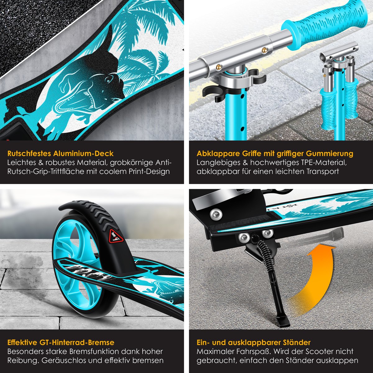 KESSER® Kinderstep Scooter | Opvouwbare Scooter voor Kinderen | Cityscooter | Voetrem | In hoogte verstelbaar Kinderstepjes - Dino Turkoois